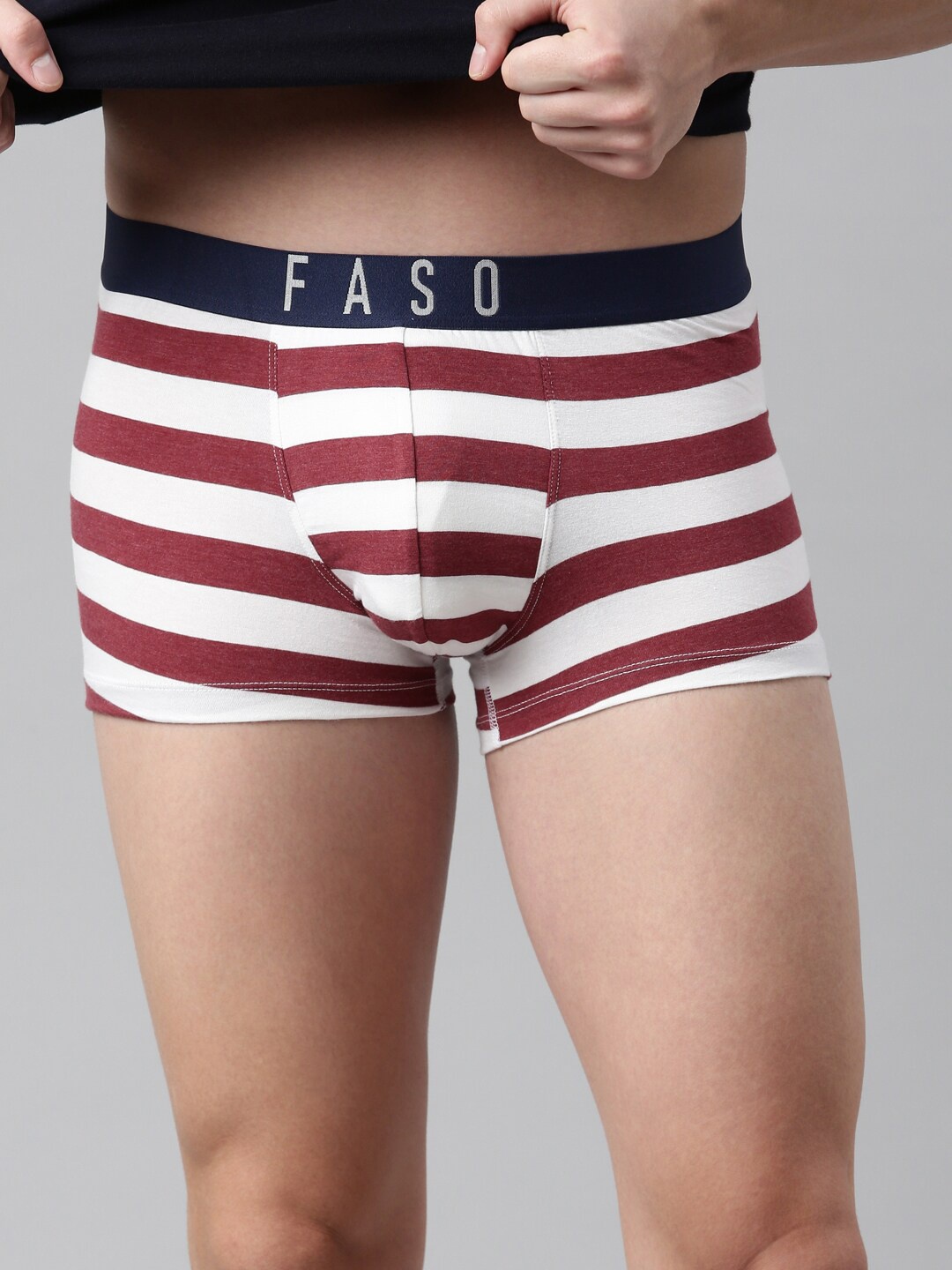 

FASO Striped Organic Cotton Breathability Trunks FS2007-SQ-WHITERED, White