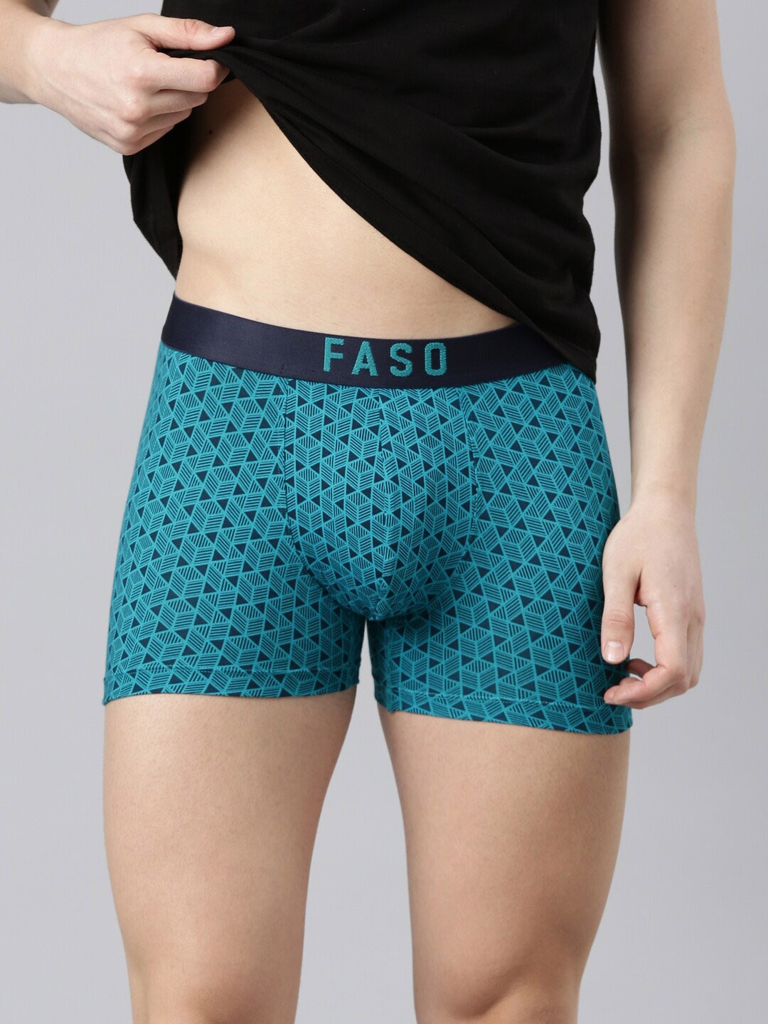 

FASO Men Printed Organic Cotton Breathability Trunks FS2009-SQ-TEALGREEN, Teal