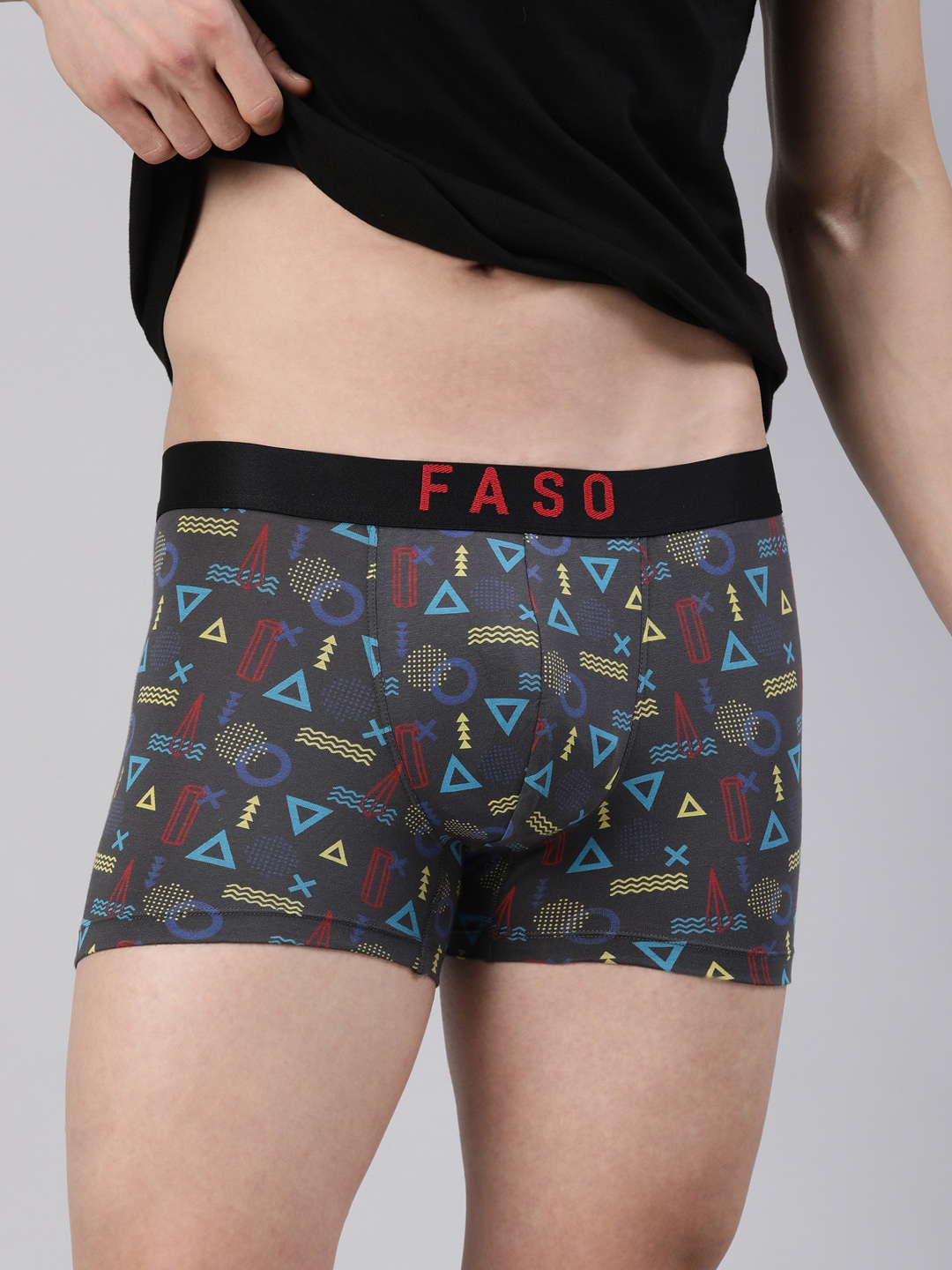 

FASO Men Printed Organic Cotton Breathability Trunks FS2009-SQ-DARKGREY, Grey