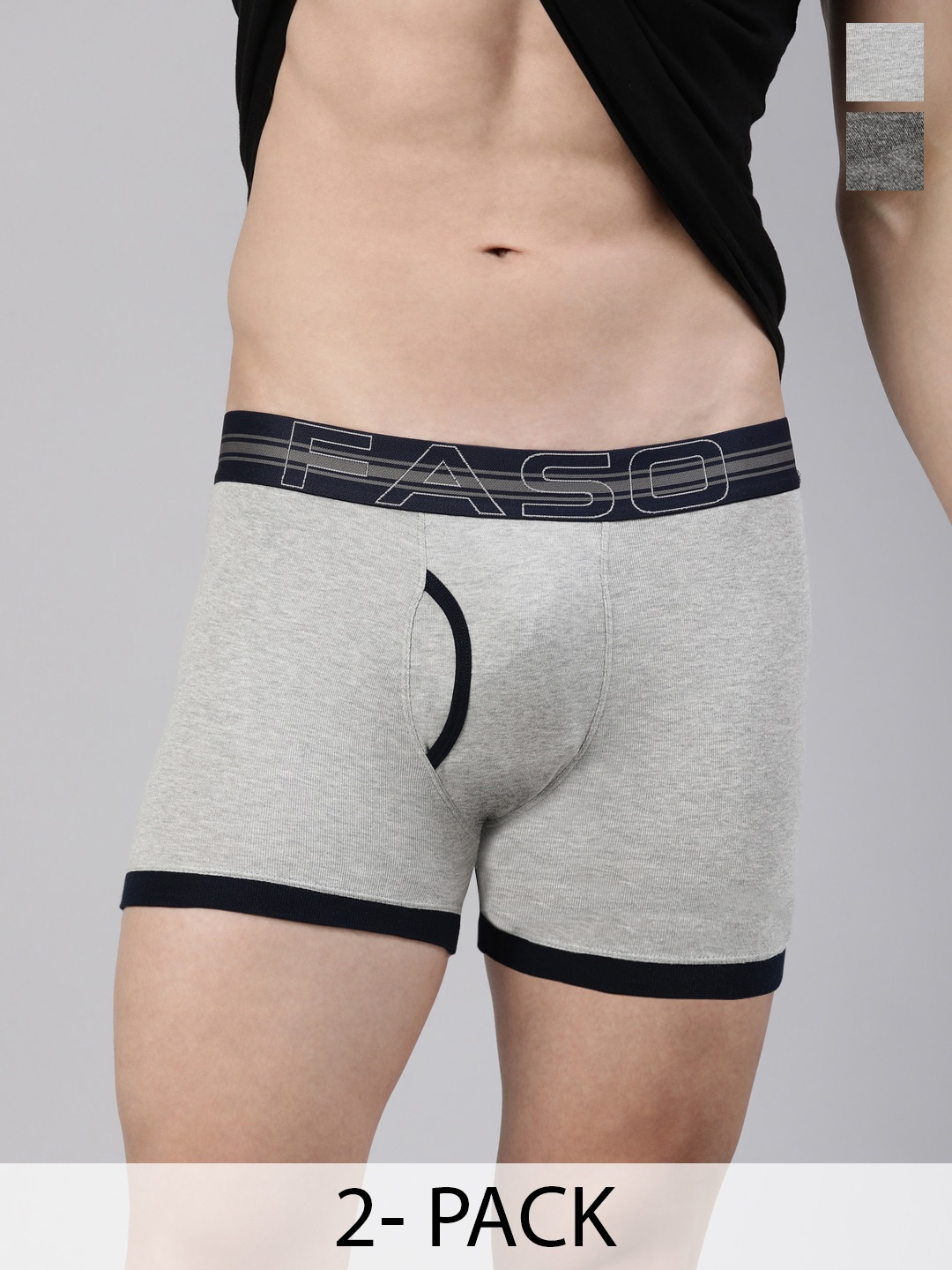 

FASO Men Pack Of 2 Cotton Breathability Trunks FA1504-SQ-CHARCOL-GREYMEL, Grey