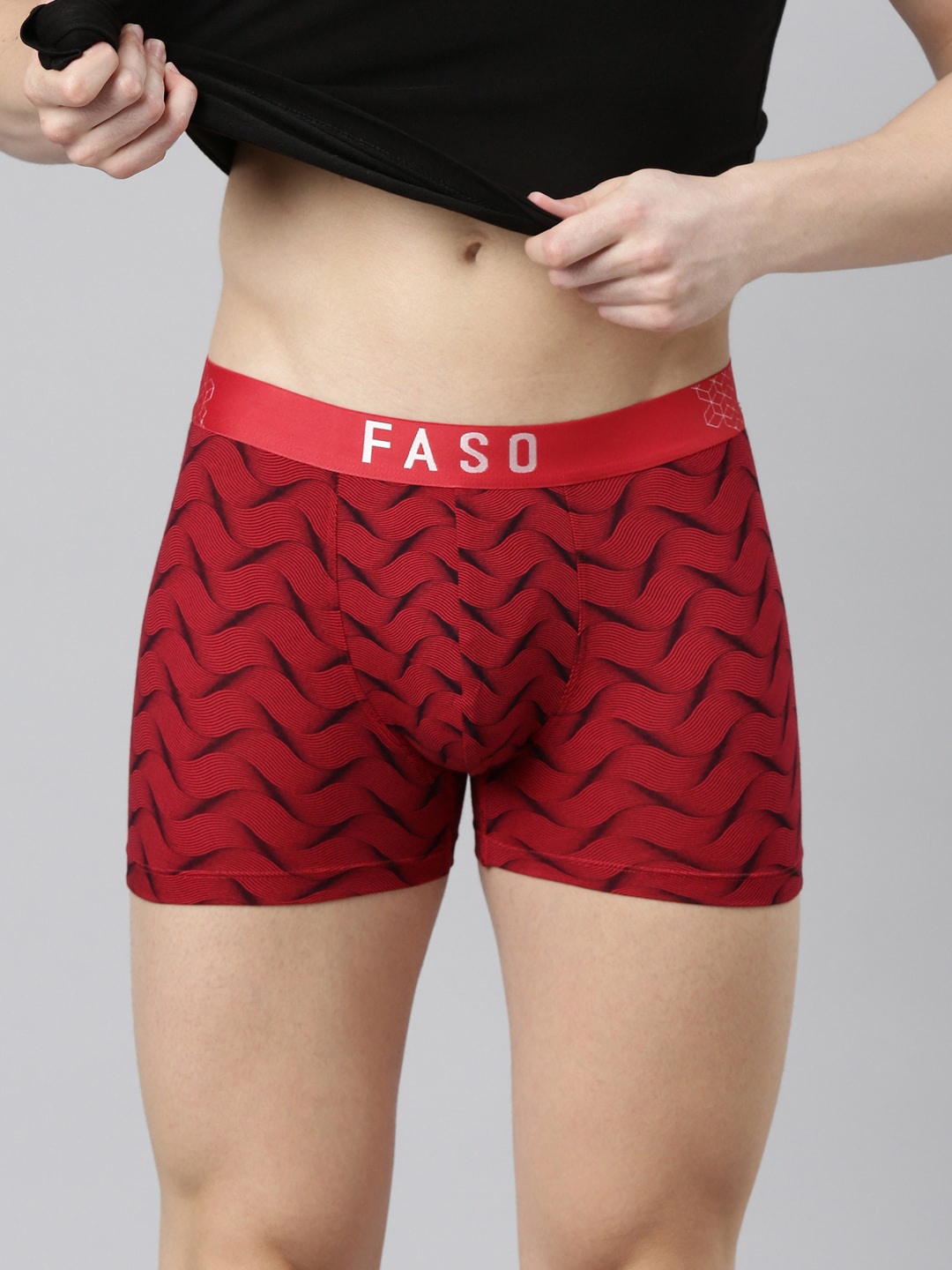 

FASO Men Printed Organic Cotton Breathability Trunks FS3007-SQ-RACINGRED, Red