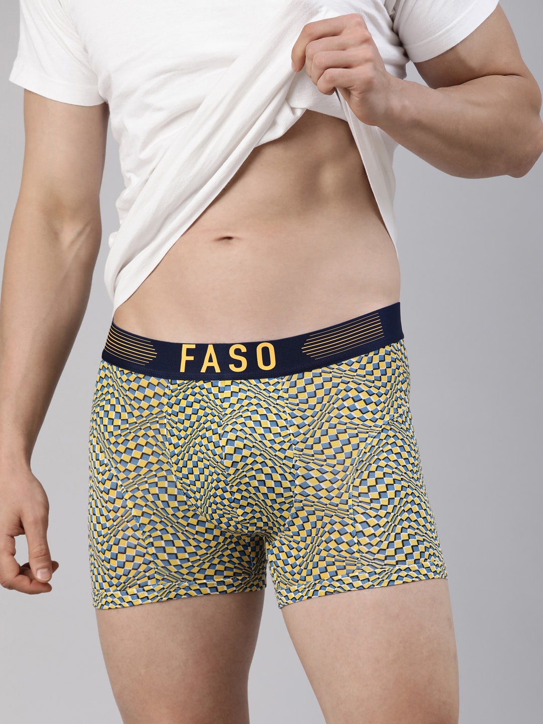 

FASO Men Printed Breathability Trunks FT7002-SQ-White, Yellow