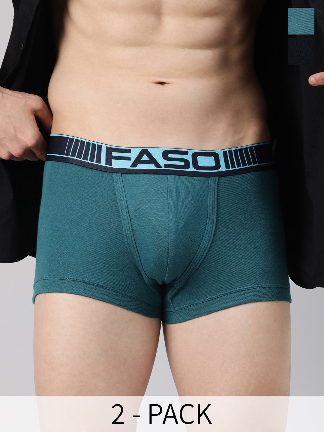 

FASO Pack Of 2 Cotton Ultrasoft Trunks FA1502-SQ-NAVY-BLACK, Navy blue