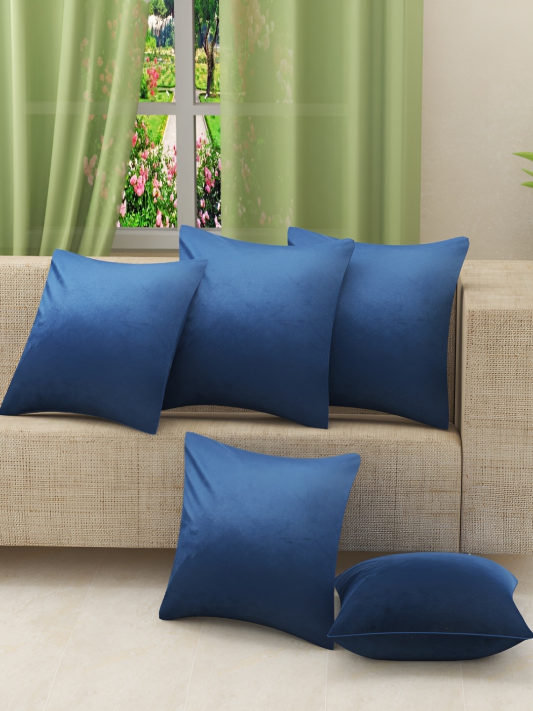 

stuffique Blue 5 Pieces Velvet Square Cushion Covers
