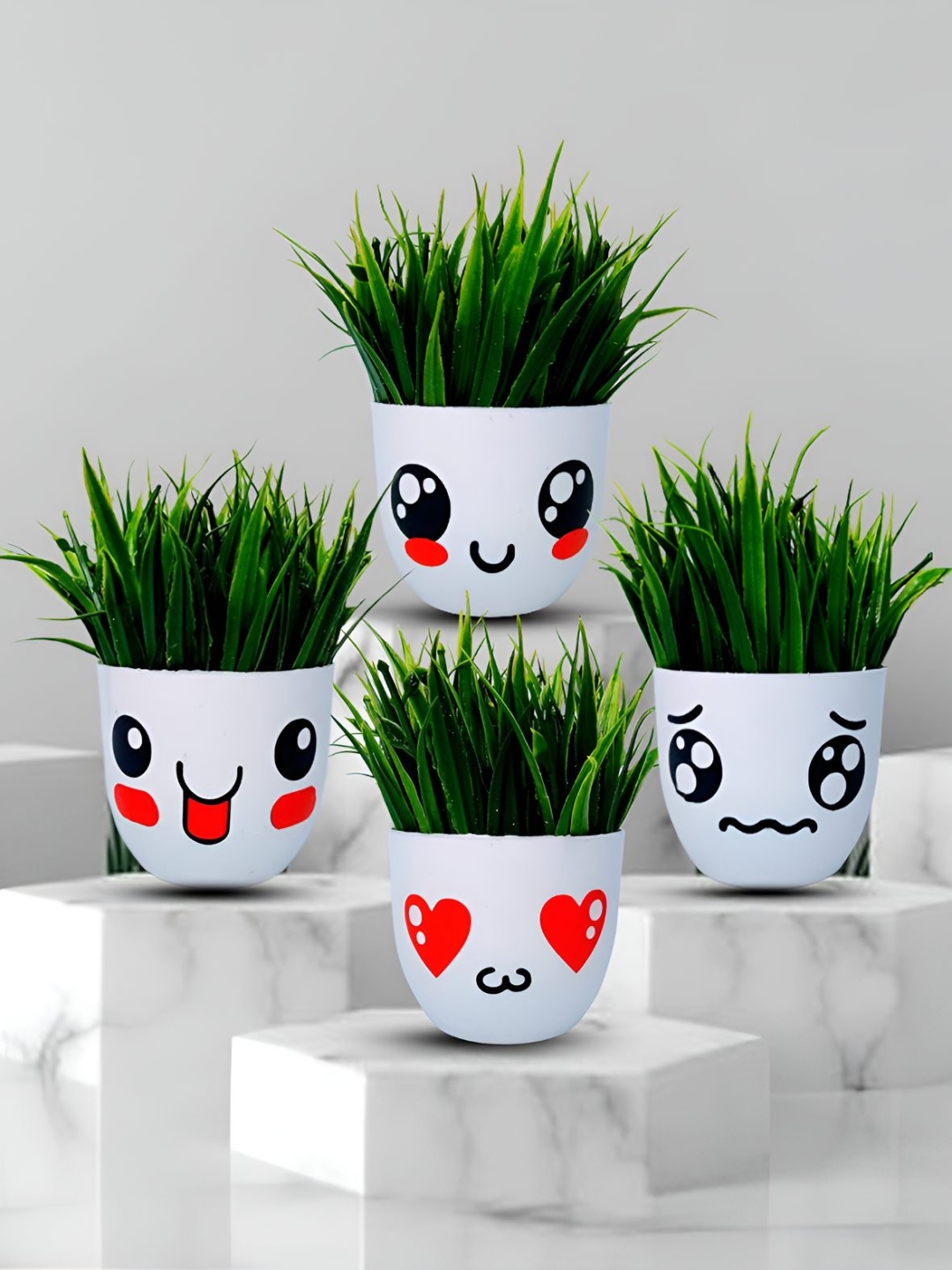 

NEKI Green & White 4 Pieces Artificial Flowers and Plants
