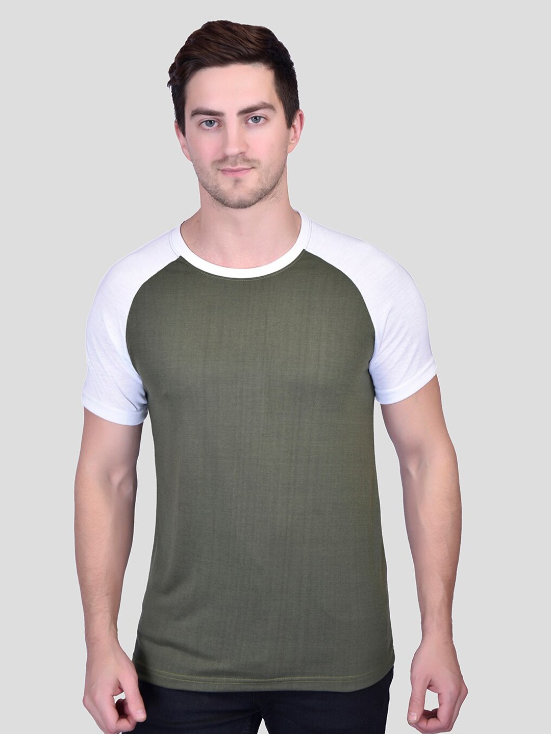 

PRINTCULTR Colourblocked Raglan Sleeves Cotton T-shirt, Grey