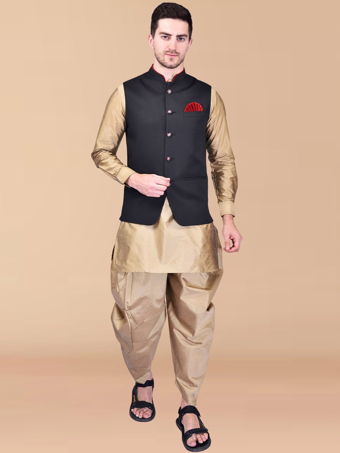

PRINTCULTR Pure Silk Kurta With Dhoti Pants, Beige