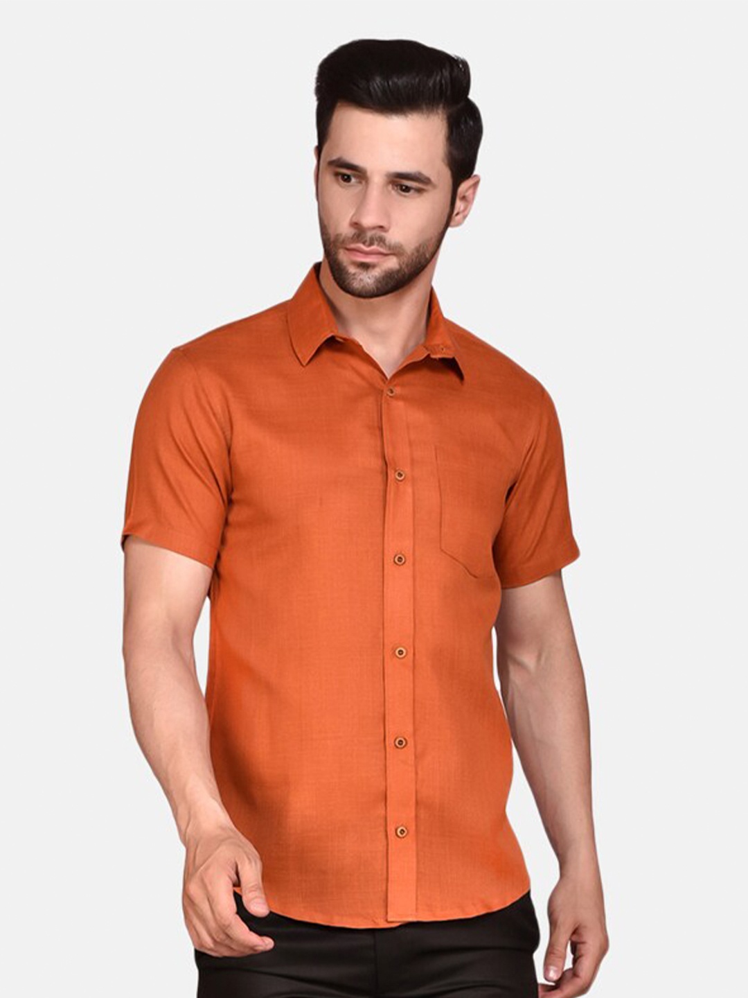 

PRINTCULTR Classic Cotton Linen Casual Shirt, Orange