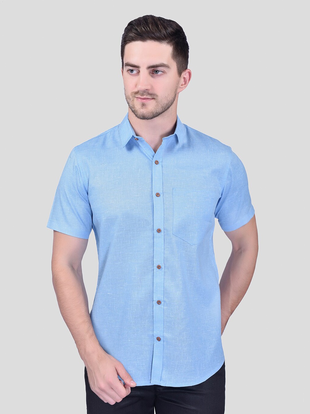 

PRINTCULTR Classic Cotton Linen Casual Shirt, Blue