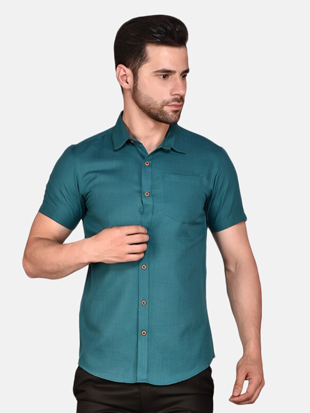 

PRINTCULTR Classic Cotton Linen Casual Shirt, Teal