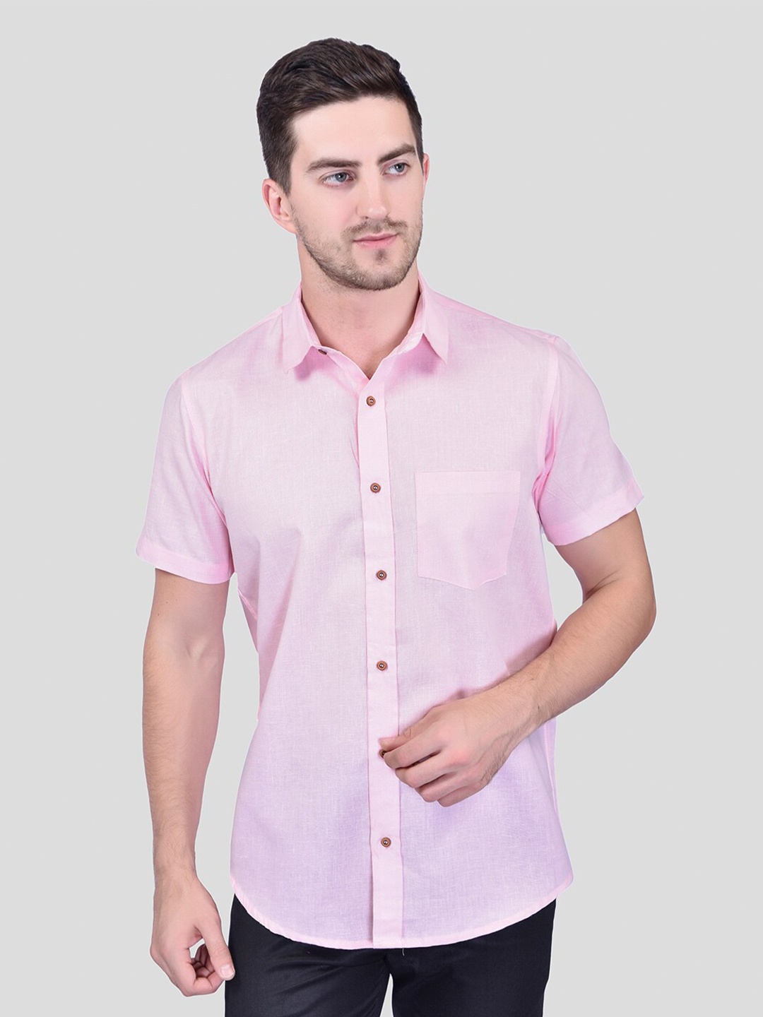 

PRINTCULTR Classic Cotton Linen Casual Shirt, Pink