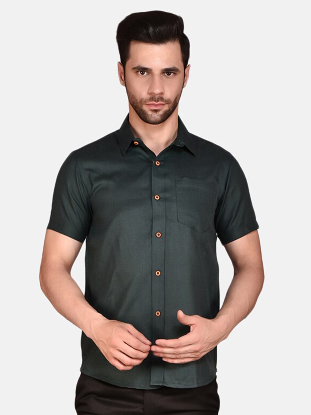 

PRINTCULTR Classic Cotton Linen Casual Shirt, Green