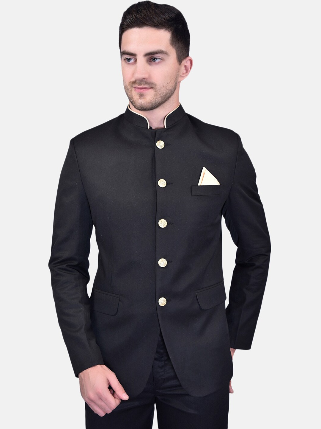 

PRINTCULTR Mandarin Collar Blazers, Black
