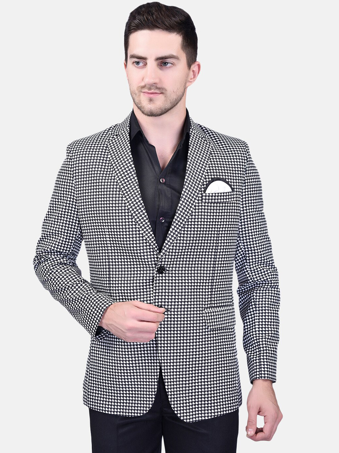 

PRINTCULTR Checked Single-Breasted Blazers, Black