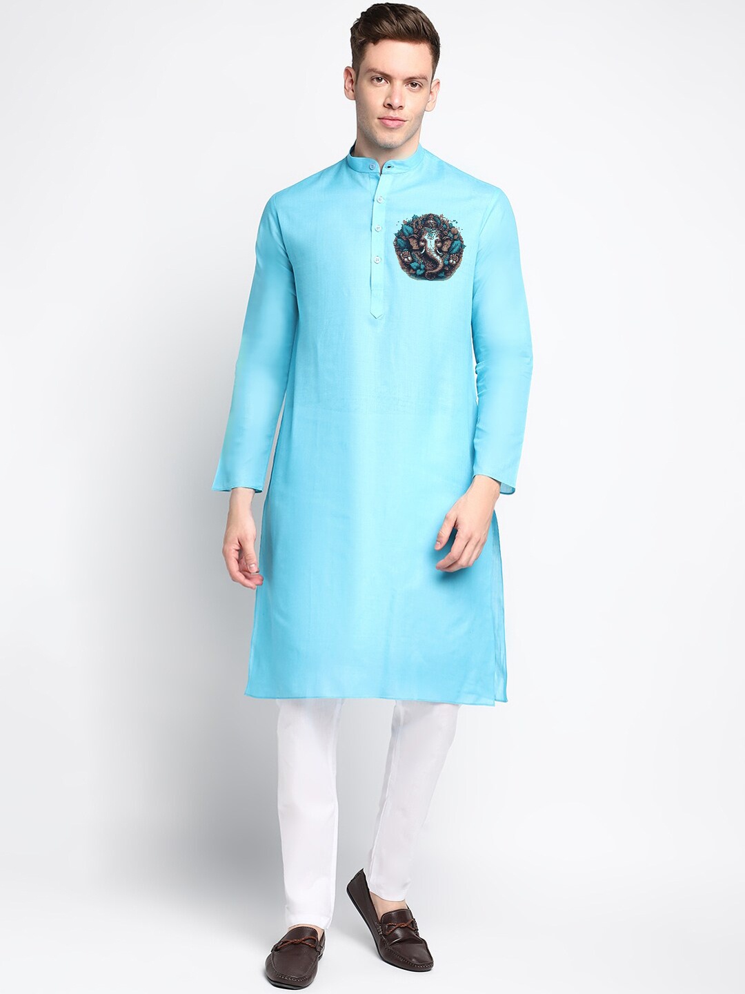 

DEVOILER Ethnic Motifs Printed Kurta, Blue
