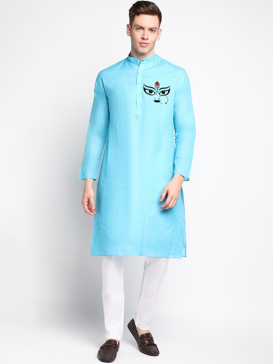

DEVOILER Ethnic Motifs Printed Regular Kurta with Pyjamas, Blue