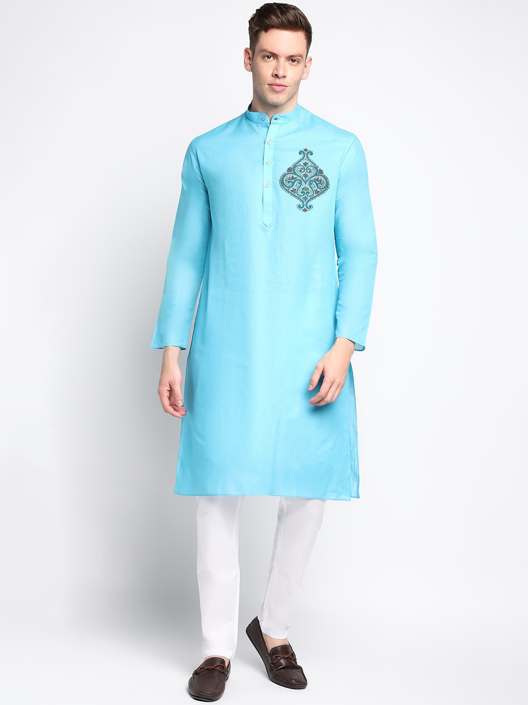 

DEVOILER Ethnic Motifs Printed Regular Kurta With Pyjamas, Blue