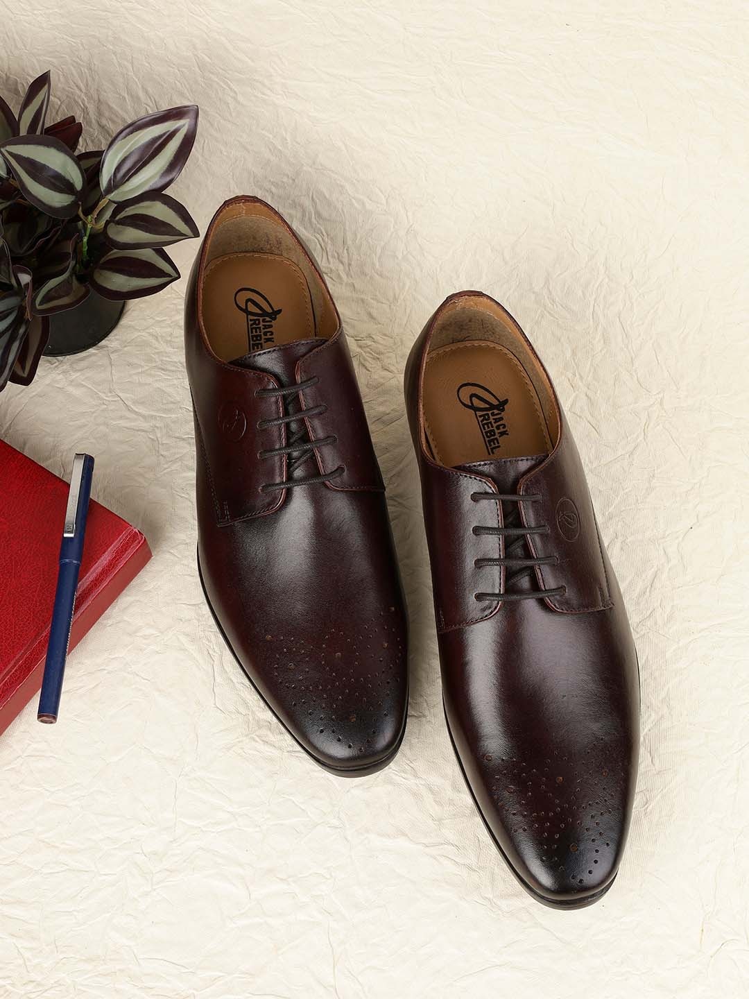 

Jack Rebel Men Textured Leather Formal Derbys, Brown