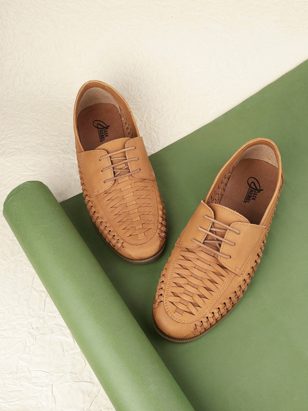 

Jack Rebel Men Textured Leather Derbys, Brown