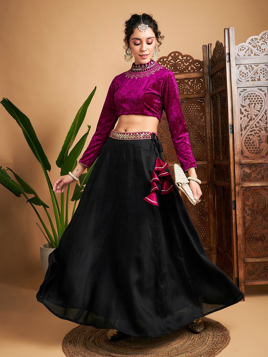 

Shae by SASSAFRAS Thread Work Ready To Wear Lehenga & Blouse, Black