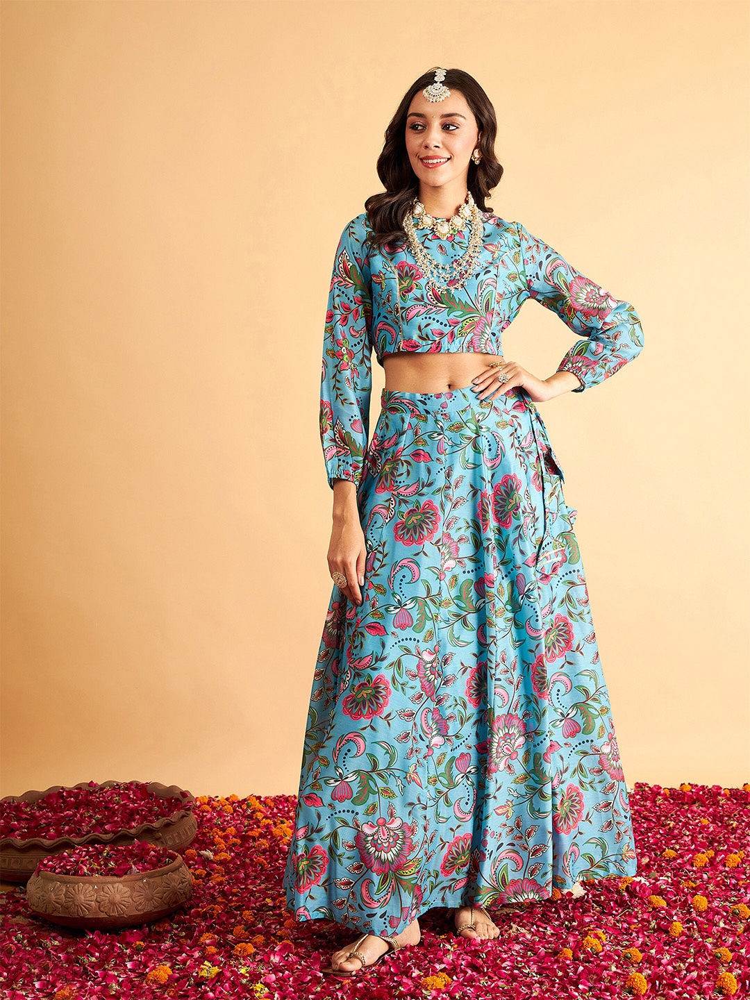 

Shae by SASSAFRAS Floral Printed Ready to Wear Lehenga Choli, Blue