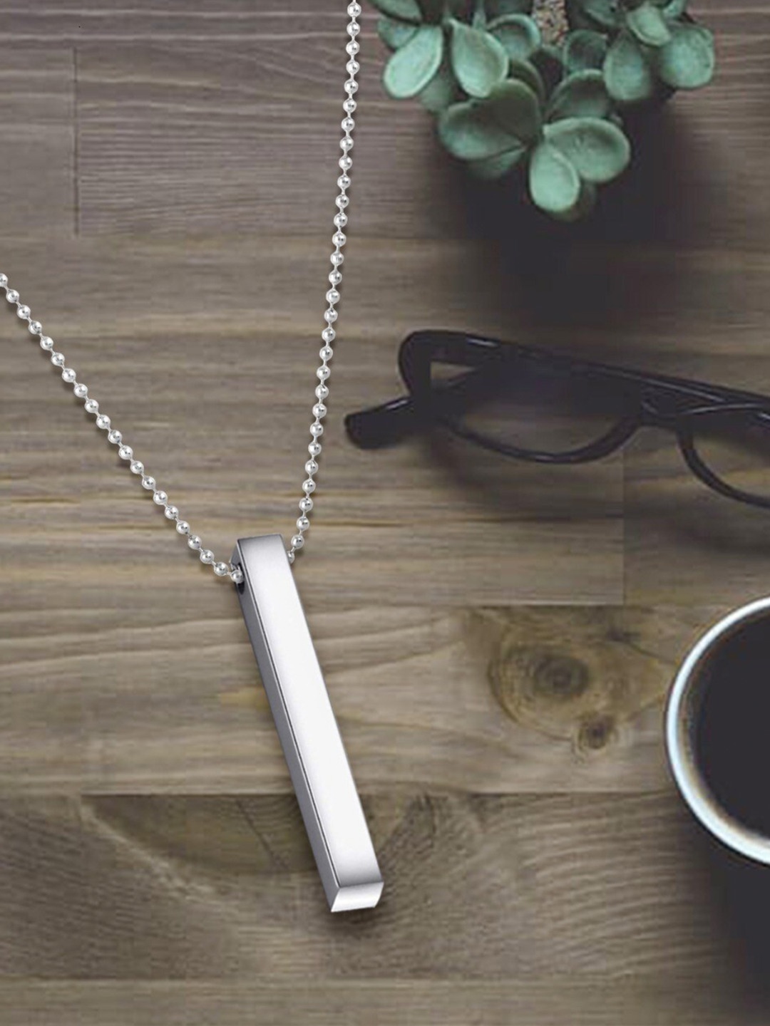 

MEENAZ Men Set Of 2 Silver-Plated Stainless Steel Pendant & Chains