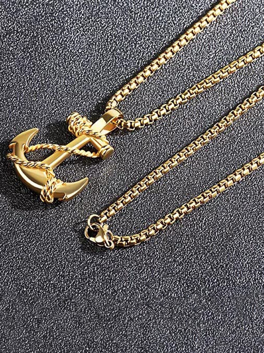 

MEENAZ Men Gold-Plated Anchor-Charm Pendant With Chain