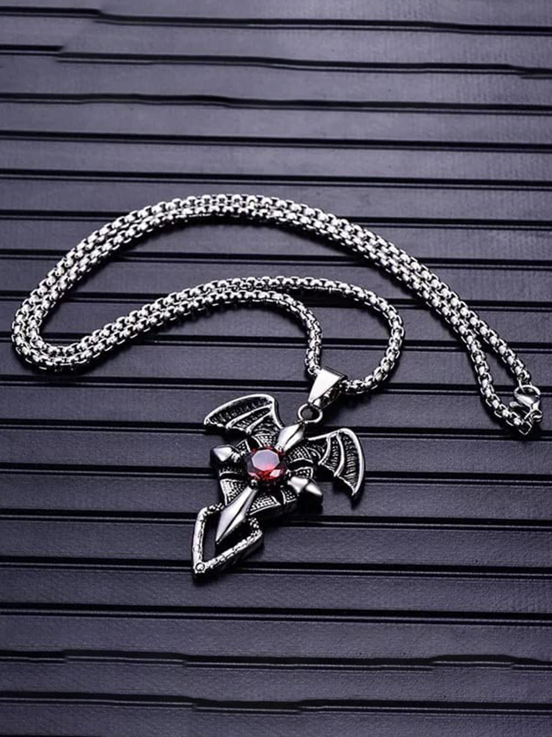 

MEENAZ Silver-Plated AD-Studded Evil-Eye-Charm Pendant With Chain
