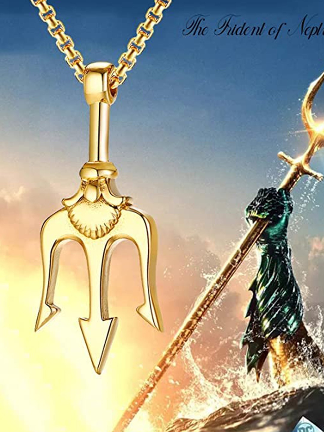 

MEENAZ Stainless Steel Trishul-Charm Pendant With Chain, Gold