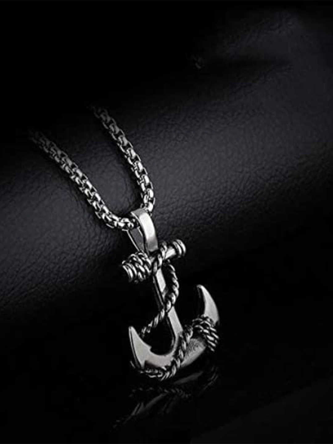 

MEENAZ Silver-Plated Anchor Oxidised Pendants with Chains