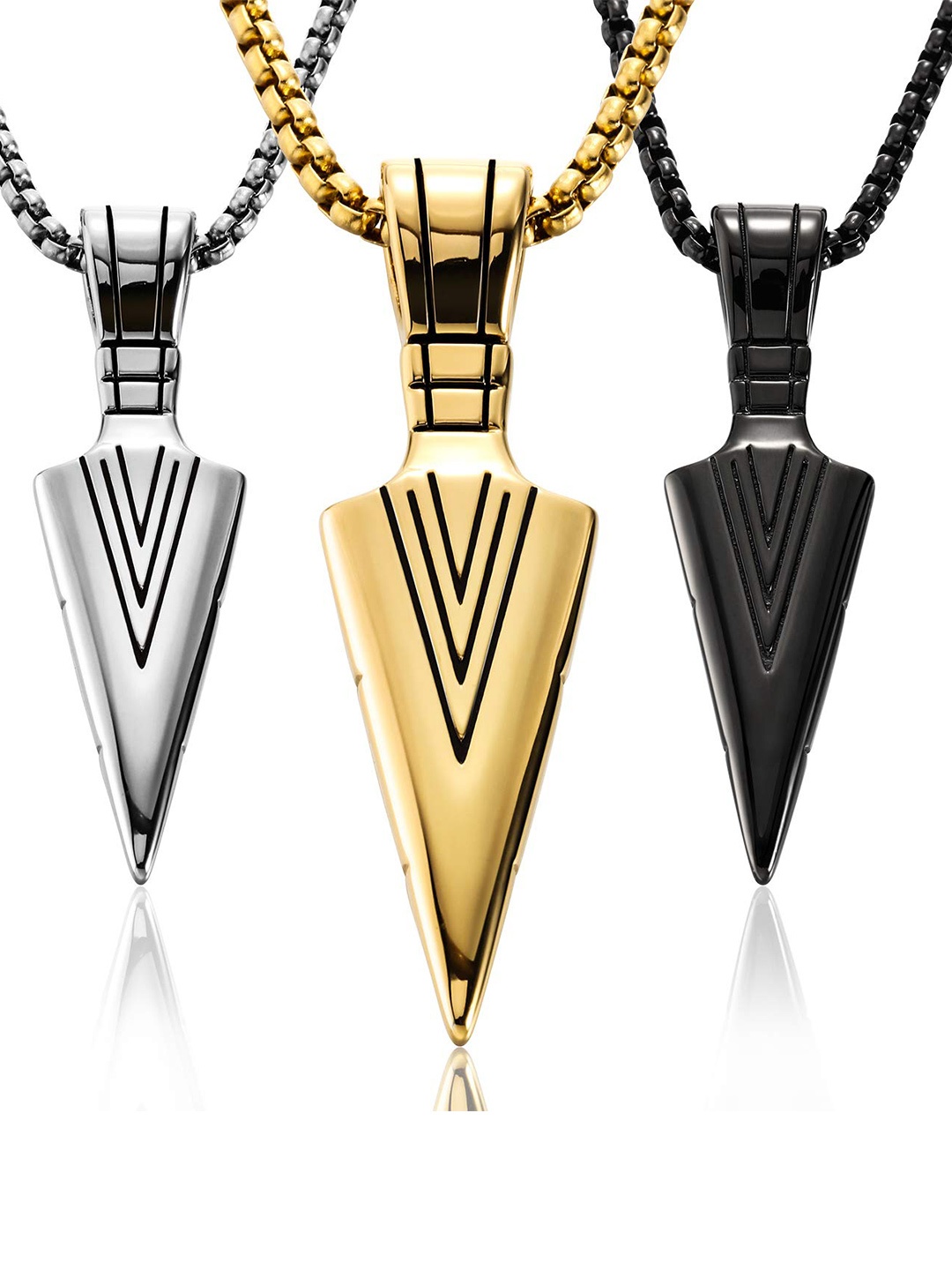 

MEENAZ Set Of 3 Silver-Plated Arrow Shaped Oxidised Pendants with Chain