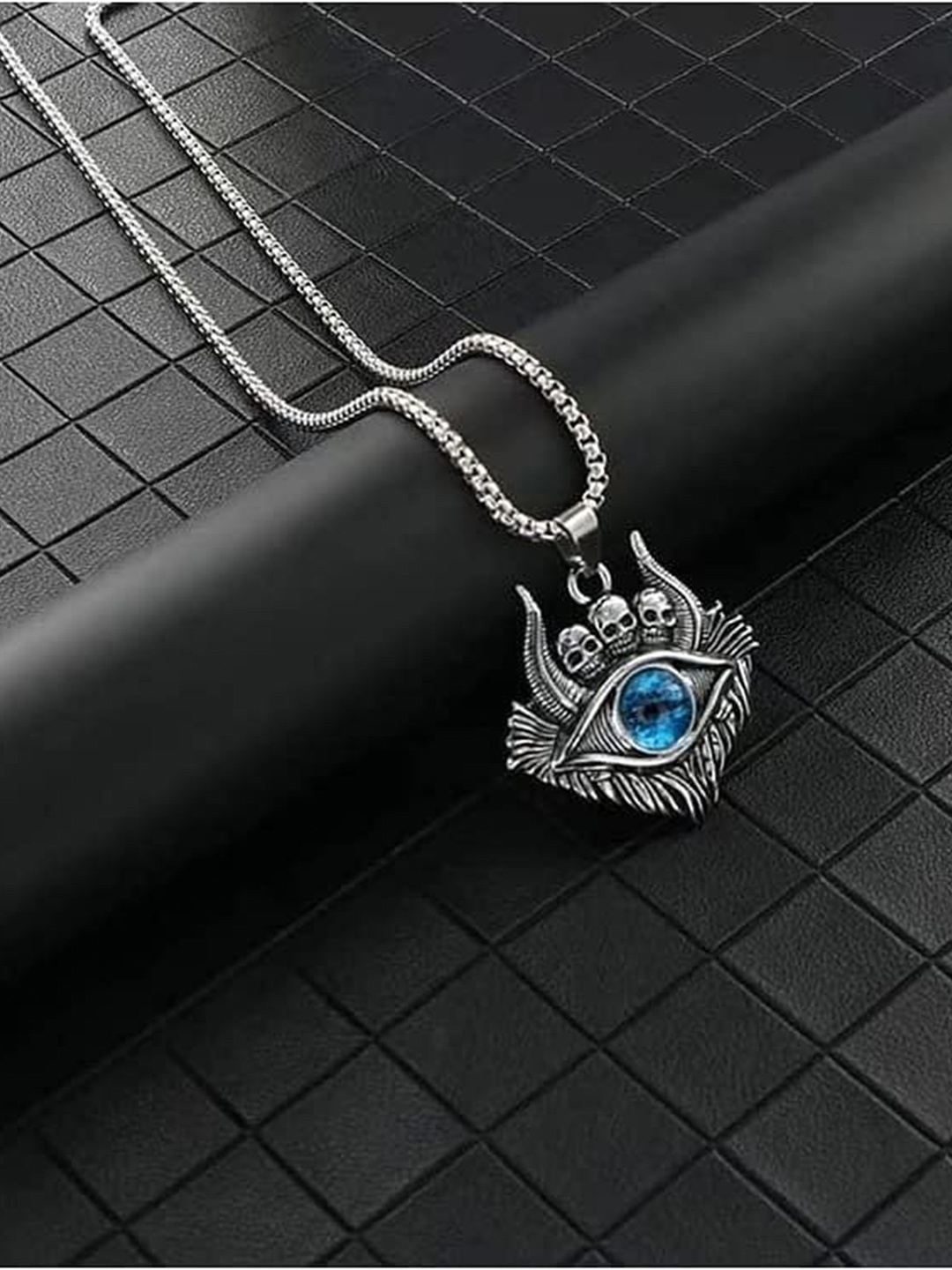 

MEENAZ Silver-Plated Beaded Evil Eye Charm Pendant With Chain