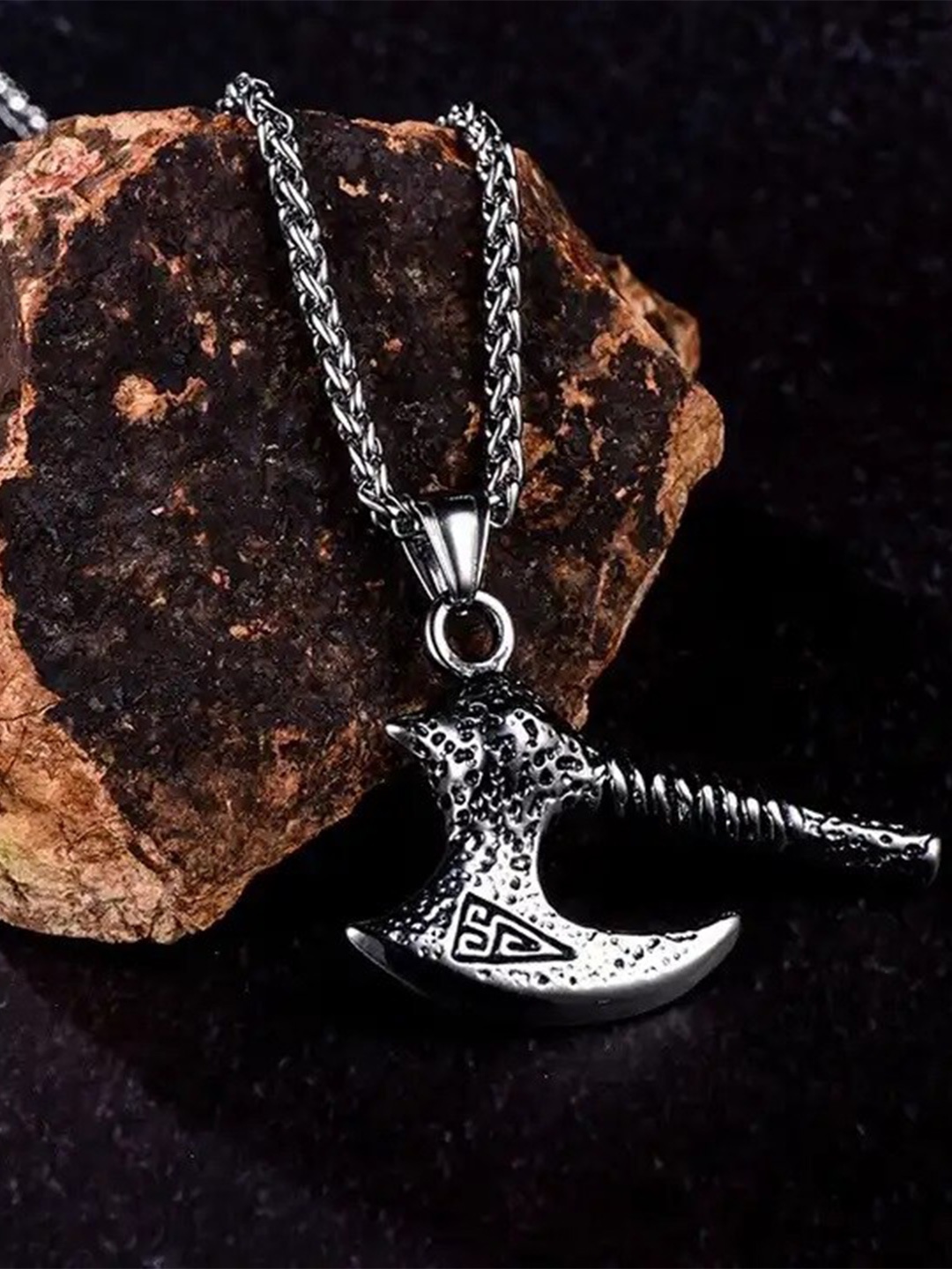 

MEENAZ Silver-Plated Axe-Charm Pendant With Chain