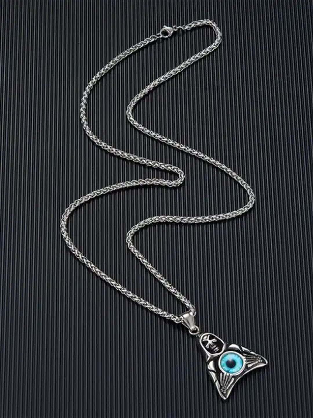 

MEENAZ Silver-Plated Evil Eye-Shaped Oxidised Pendants With Chains