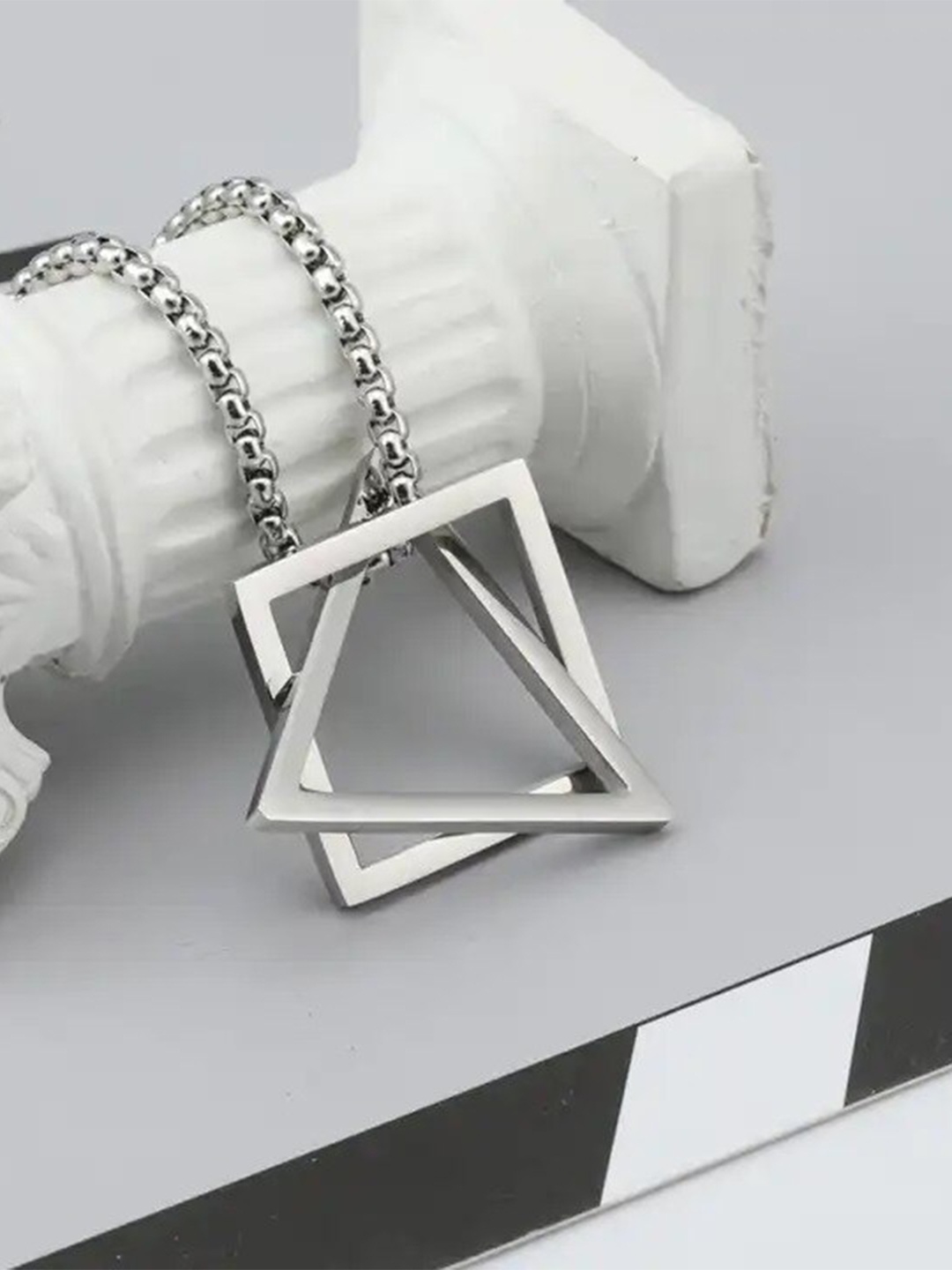 

MEENAZ Silver-Plated Triangular Shaped-Charm Pendant With Chain