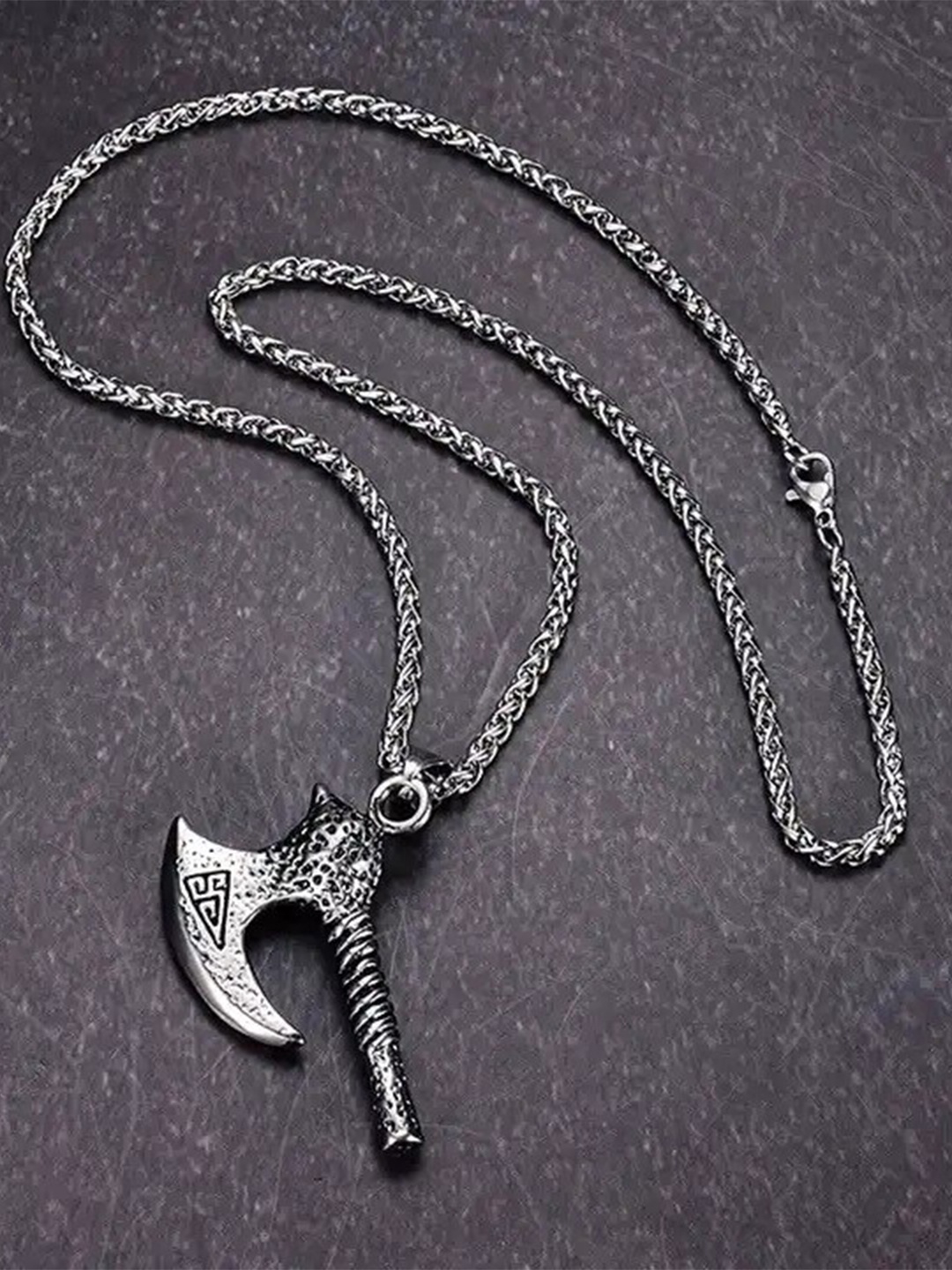 

MEENAZ Silver-Plated Axe-Charm Pendant With Chain