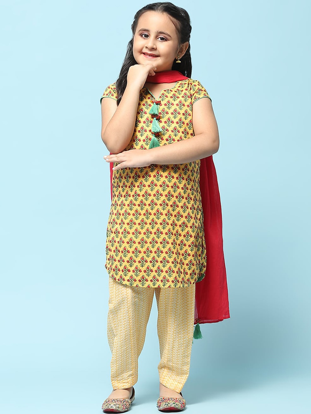 

Biba Girls Floral Printed Pure Cotton Kurta & Salwar With Dupatta, Mustard