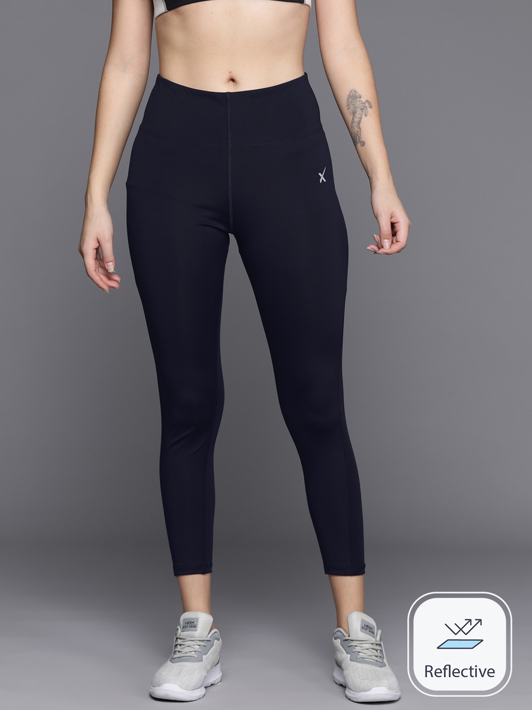 

HRX by Hrithik Roshan Cropped Running Tights with Reflective Detail, Navy blue