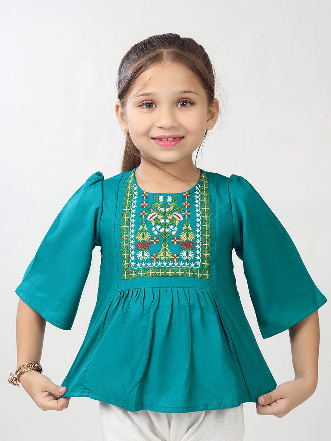 

BAESD Girls Ethnic Motifs Embroidered Top, Green