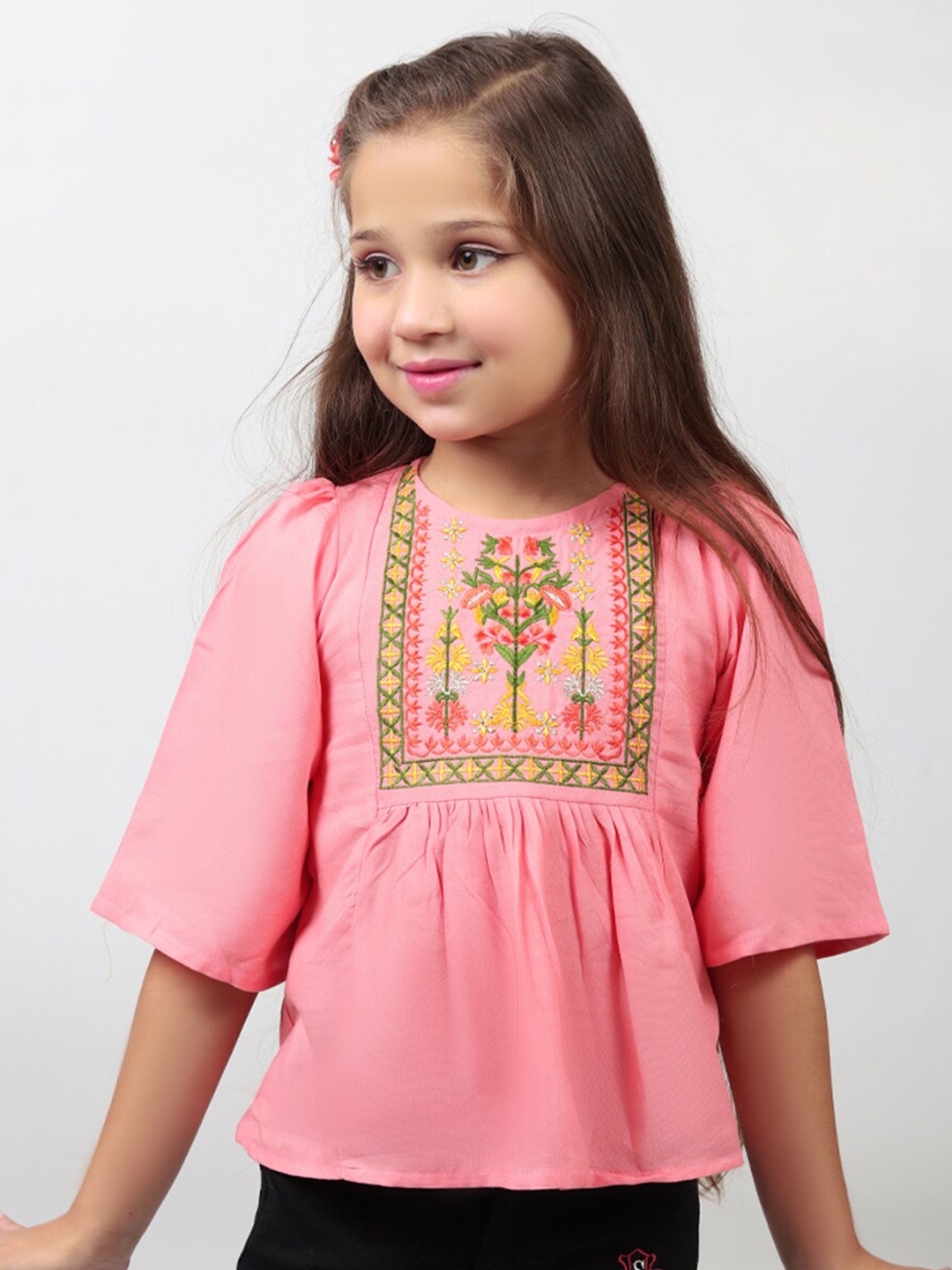 

BAESD Girls Ethnic Motifs Embroidered Top, Pink
