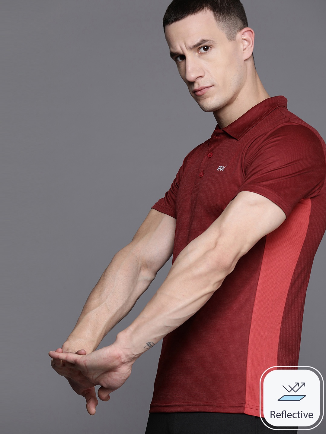 

HRX by Hrithik Roshan Men Colourblocked Polo Collar T-shirt, Maroon