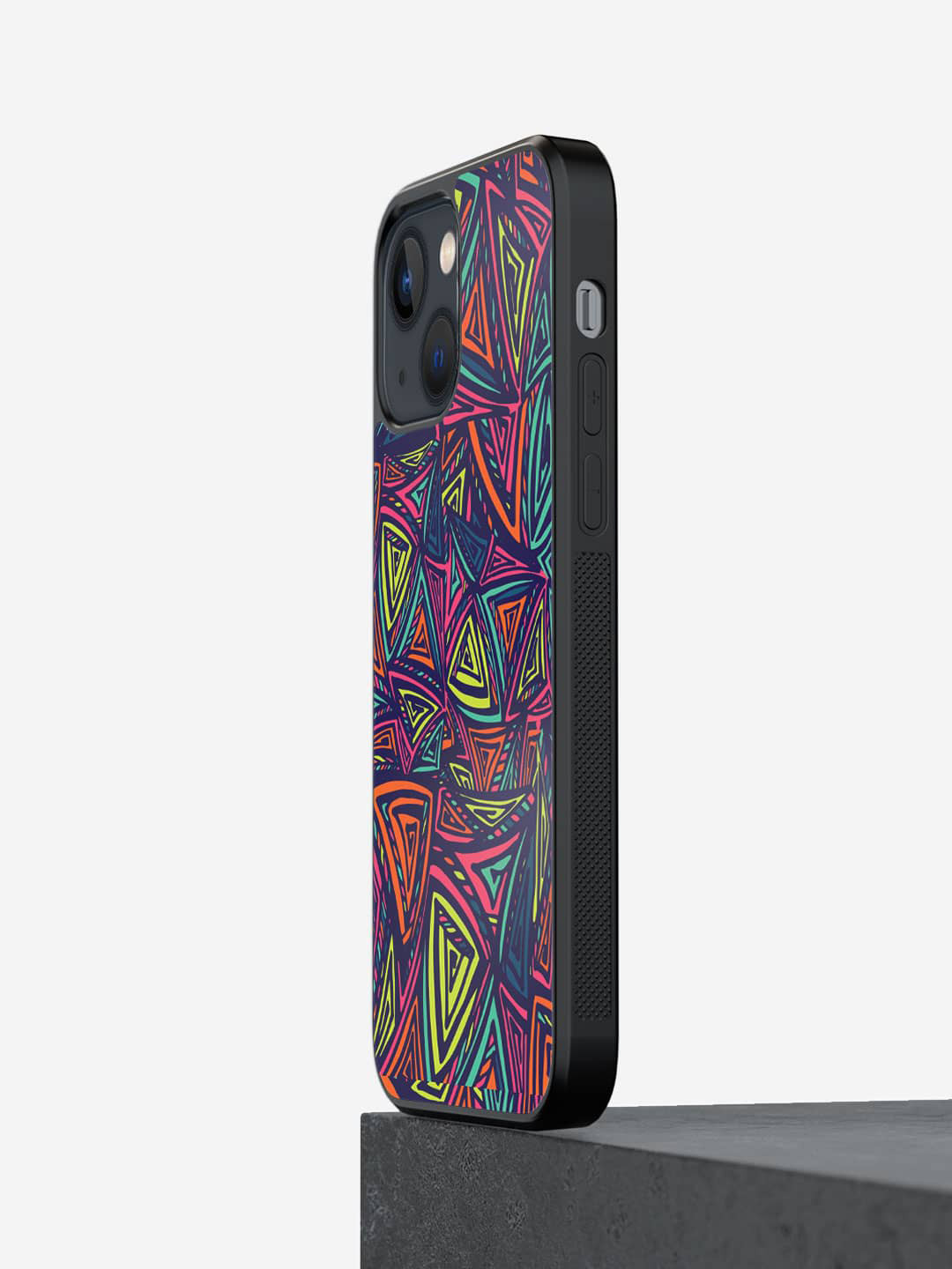 

macmerise Neon Angles Printed iPhone 13 Mini Phone Bumper Case Cover, Black