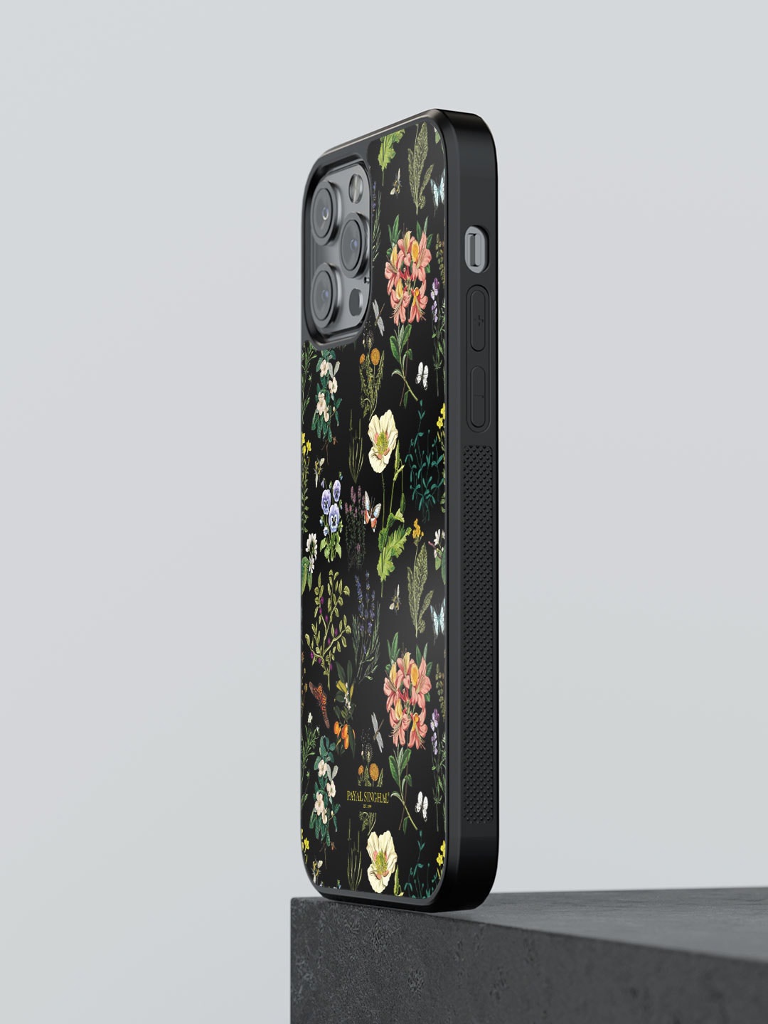

macmerise Floral Printed iPhone 12 Pro Max Phone Bumper Case, Black