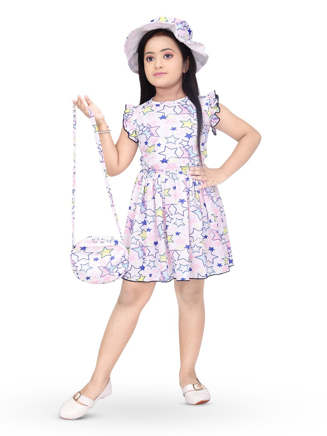 

BAESD Girls Geometric Printed Cotton Fit & Flare Dress, White
