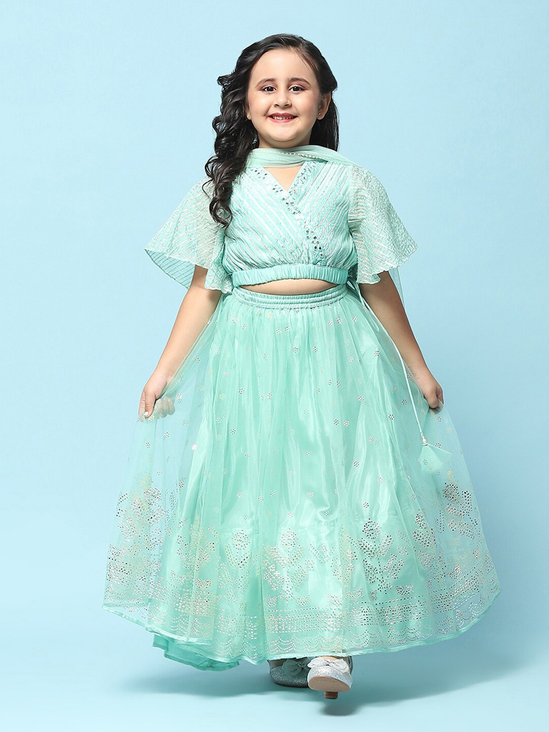 

Biba Girls Embellished Ready To Wear Lehenga & Blouse With Dupatta, Green