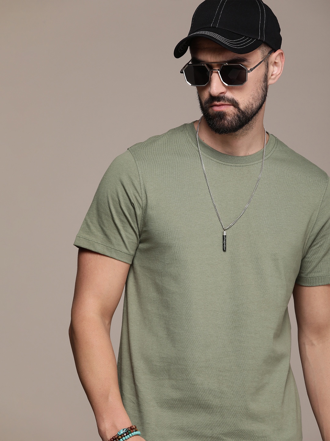 

Roadster Men Pure Cotton T-shirt, Olive