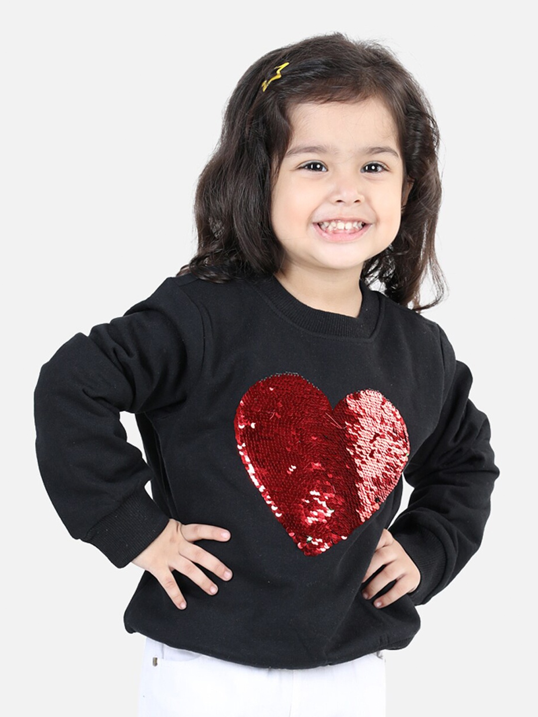 

BownBee Girls Embellished Long Sleeves Cotton Pullover, Black