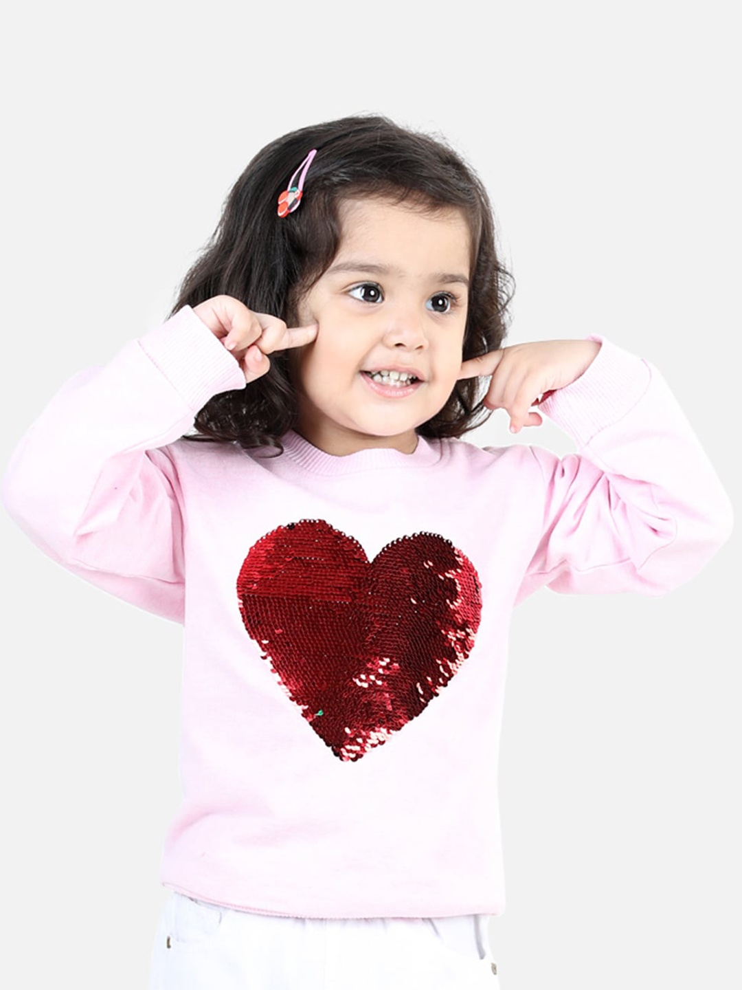 

BownBee Girls Heart Sequinned Embellished Pullover Cotton Sweatshirt, Pink