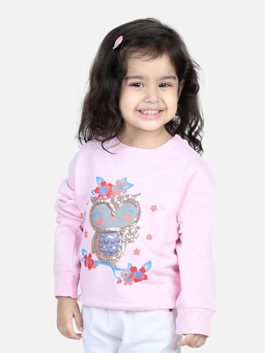 

BownBee Girls Embellished Cotton Sweatshirt, Pink