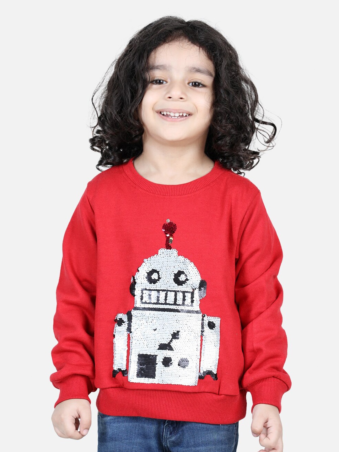 

BownBee Boys Robort Sequinned Embellished Pullover Cotton Sweatshirt, Red